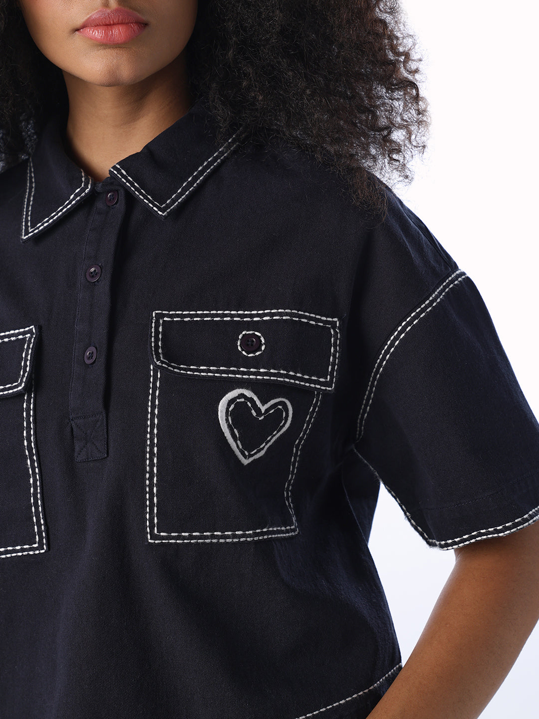 Embroidered Cropped Boxy Fit Shirt