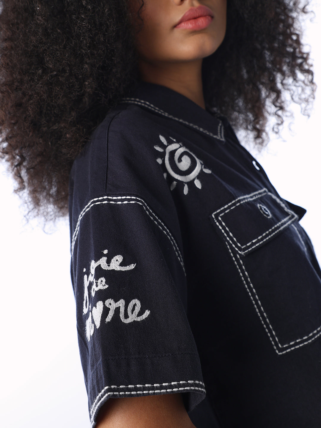 Embroidered Cropped Boxy Fit Shirt