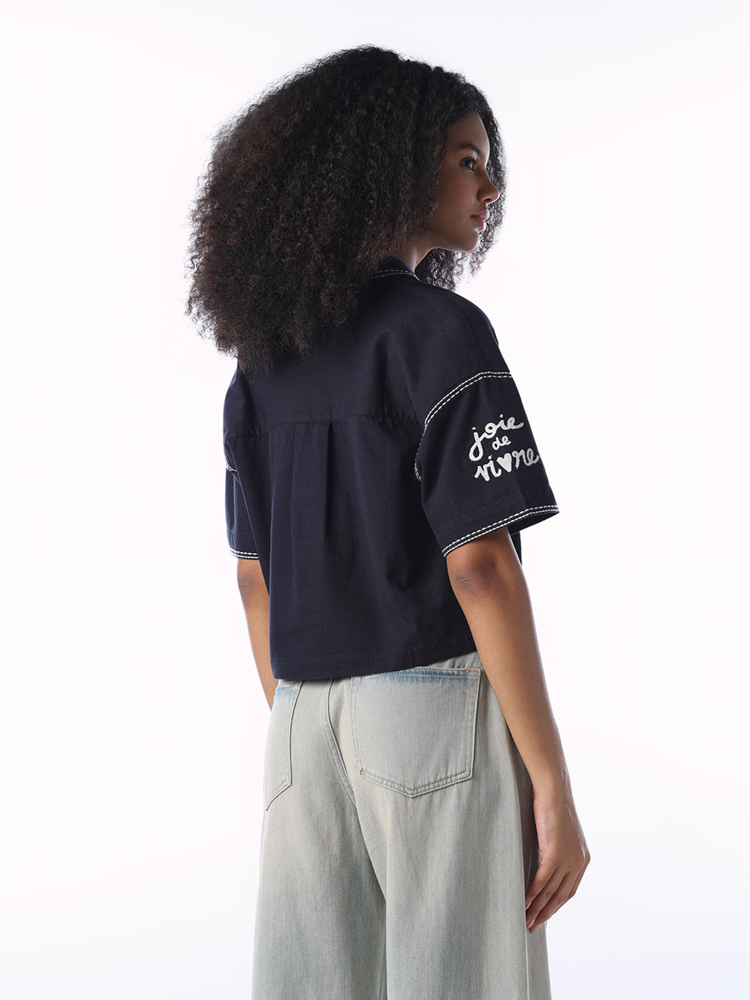 Embroidered Cropped Boxy Fit Shirt