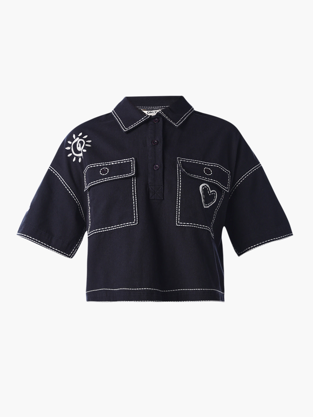 Embroidered Cropped Boxy Fit Shirt