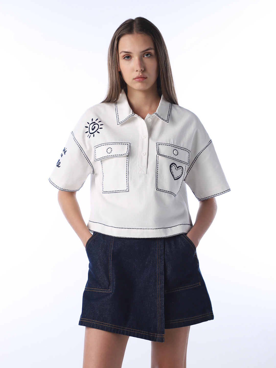 Contrast Stitch Embroidered Shirt