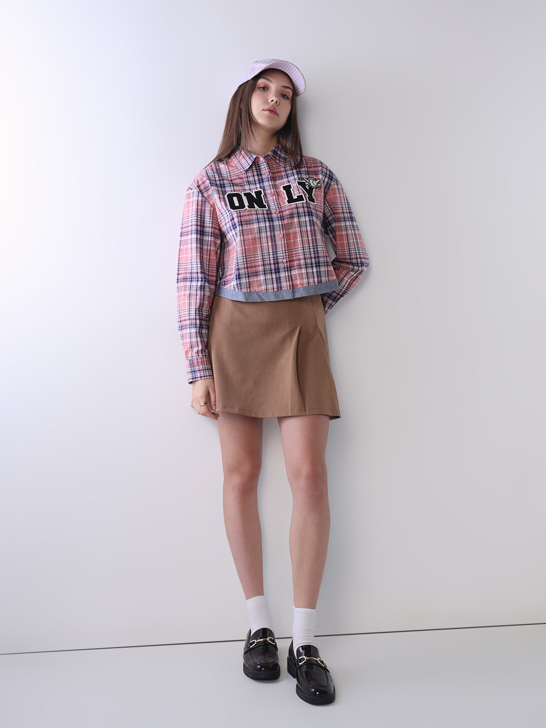 Checked Graphic Cropped Shirt