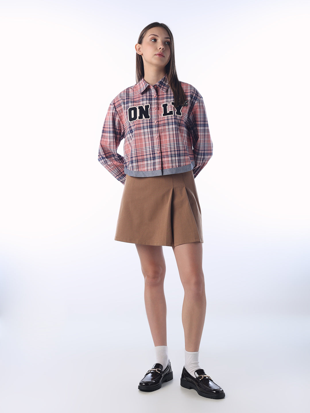 Checked Graphic Cropped Shirt