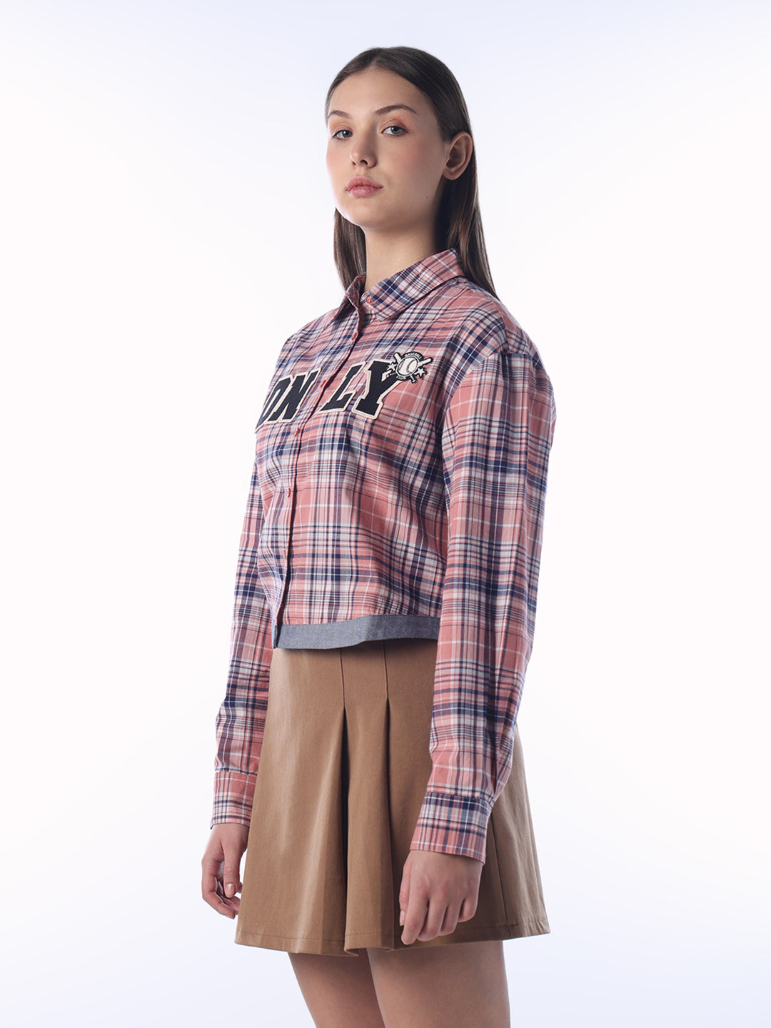 Checked Graphic Cropped Shirt