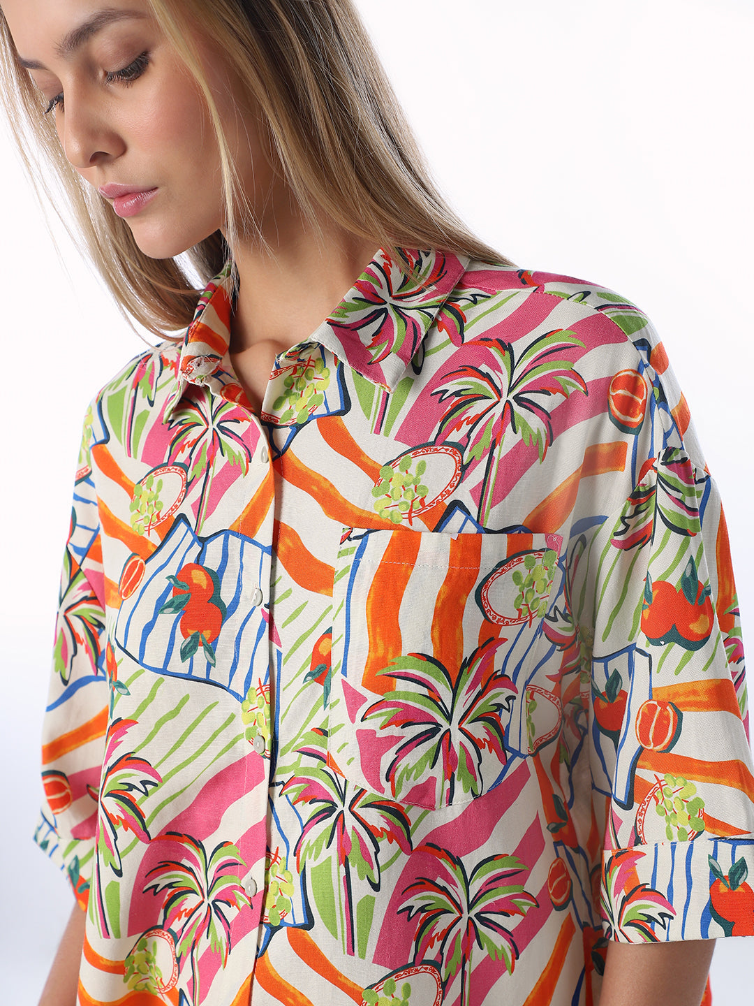 Multi-Colour Printed Oversized Shirt