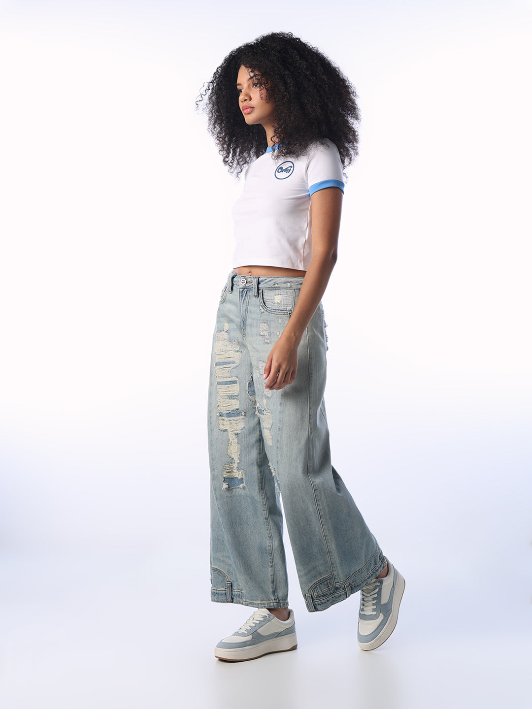 Contrast Ribbed Trims Cropped T-shirt