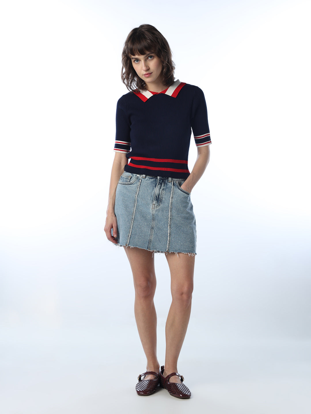 Fitted Collared Knit T-shirt