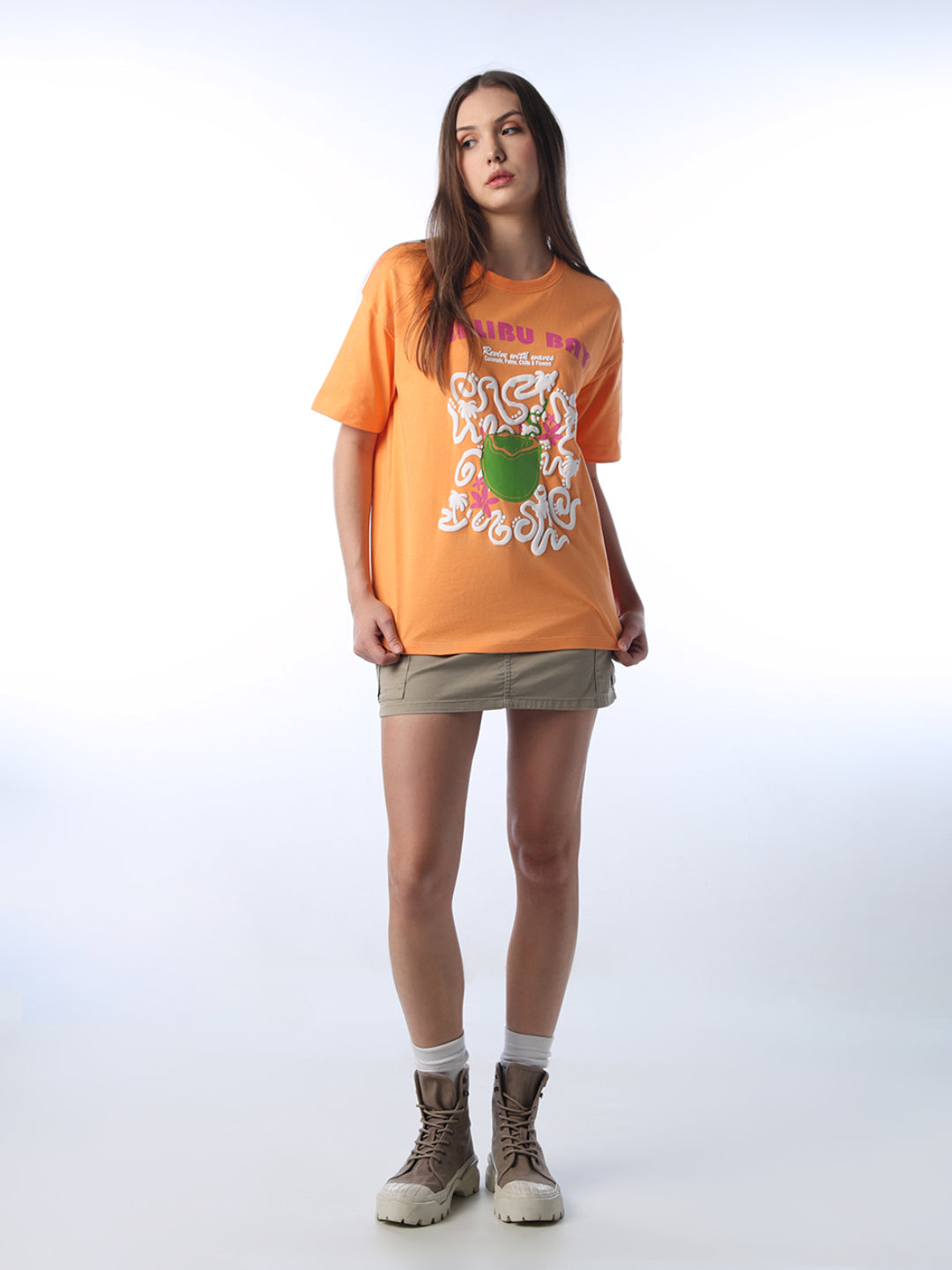 Orange Printed Oversized T-shirt