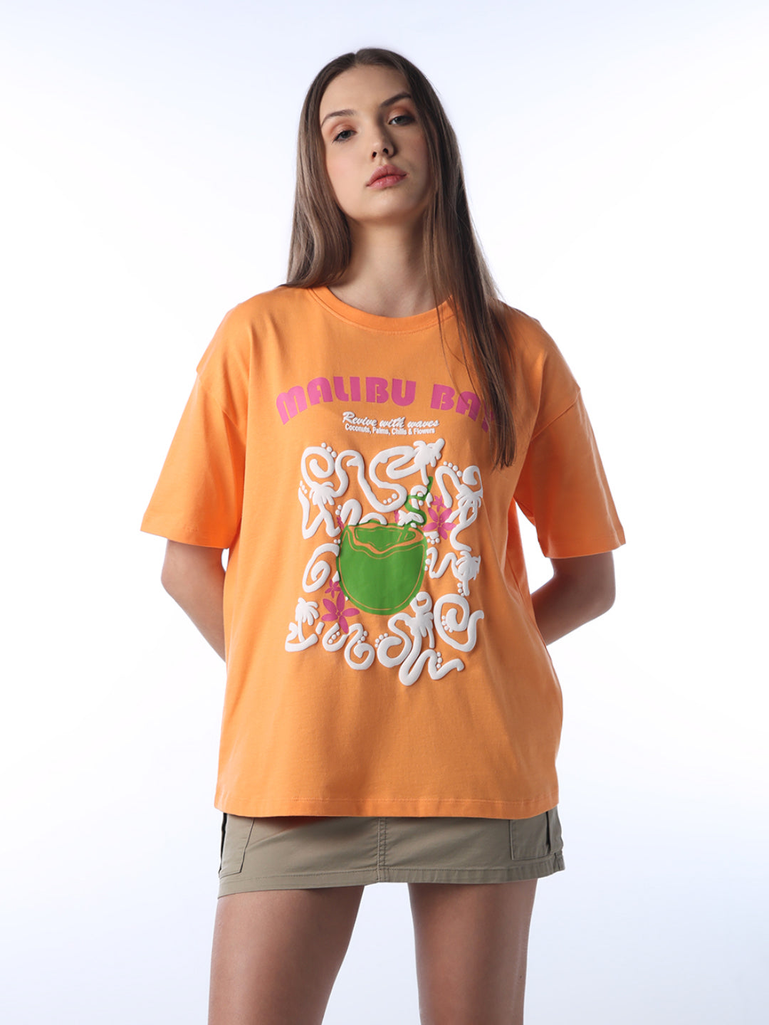 Orange Printed Oversized T-shirt