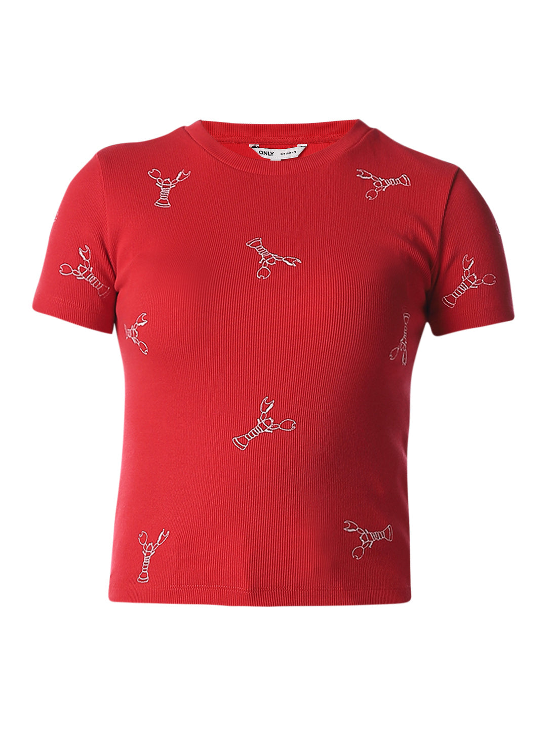 Lobster Print Fitted Ribbed T-Shirt