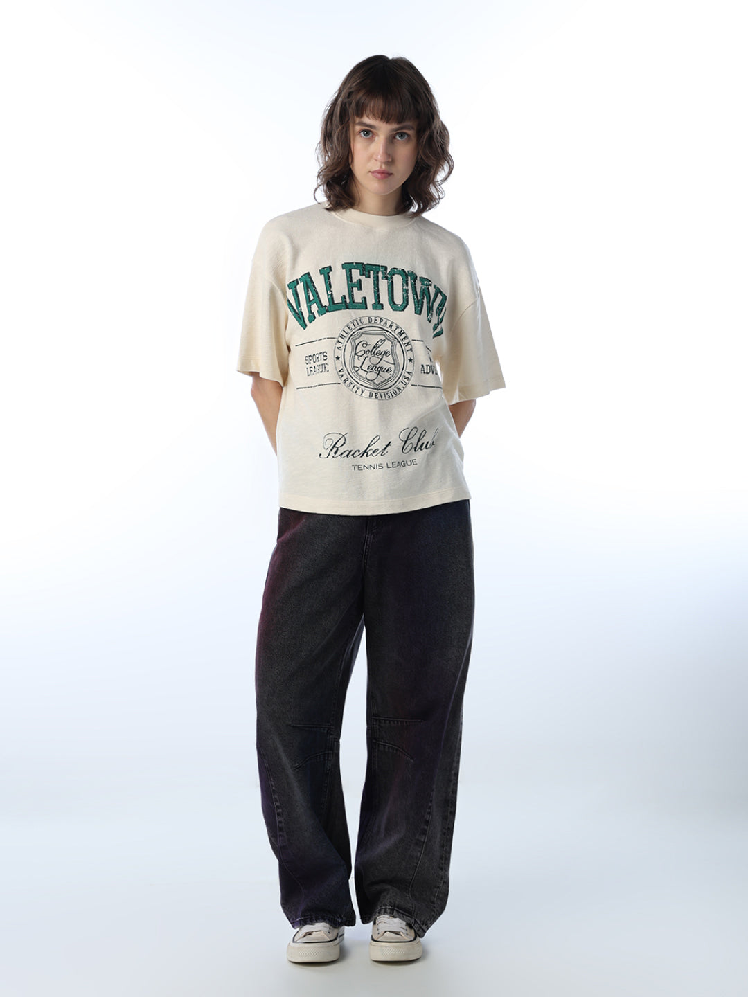 Cream Printed Cotton T-shirt