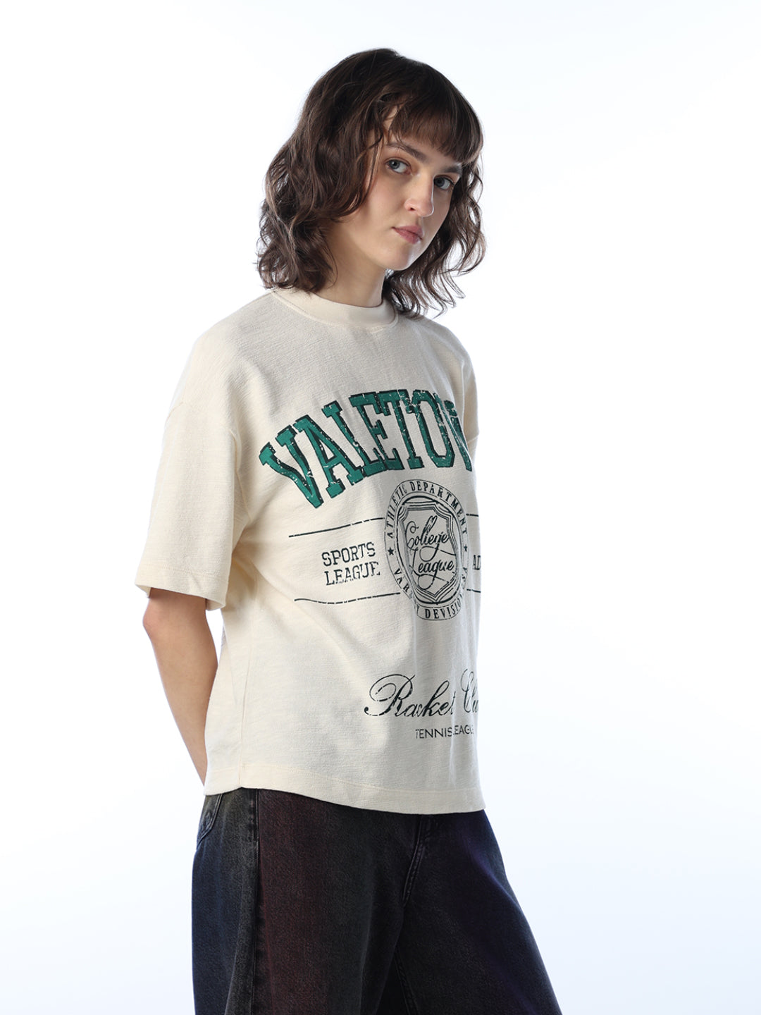 Cream Printed Cotton T-shirt