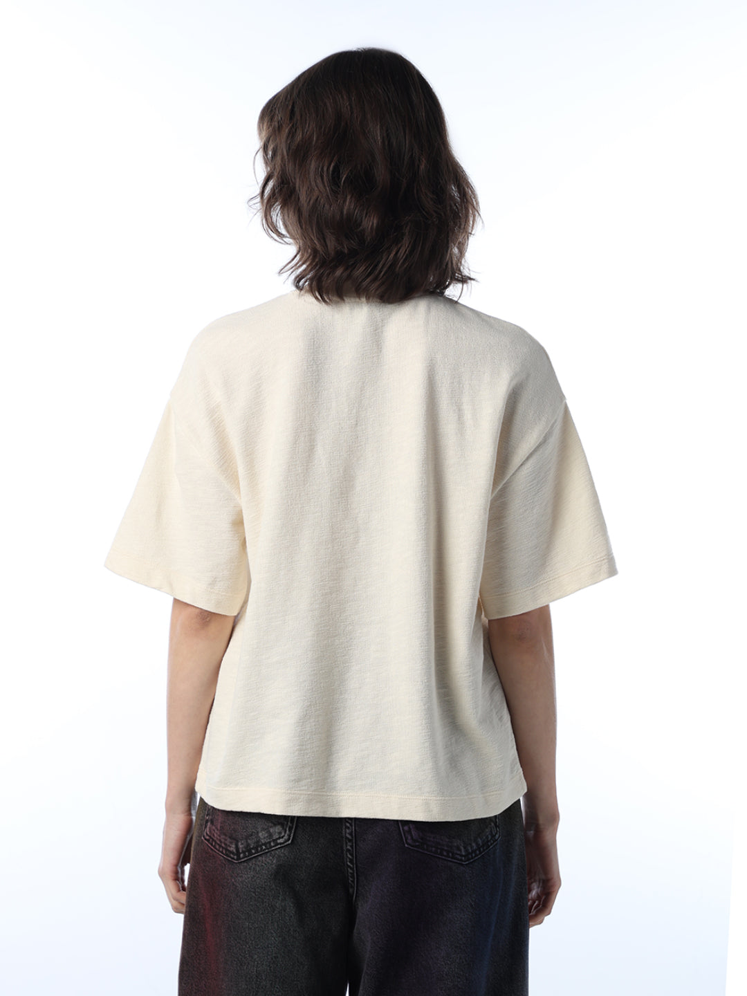 Cream Printed Cotton T-shirt