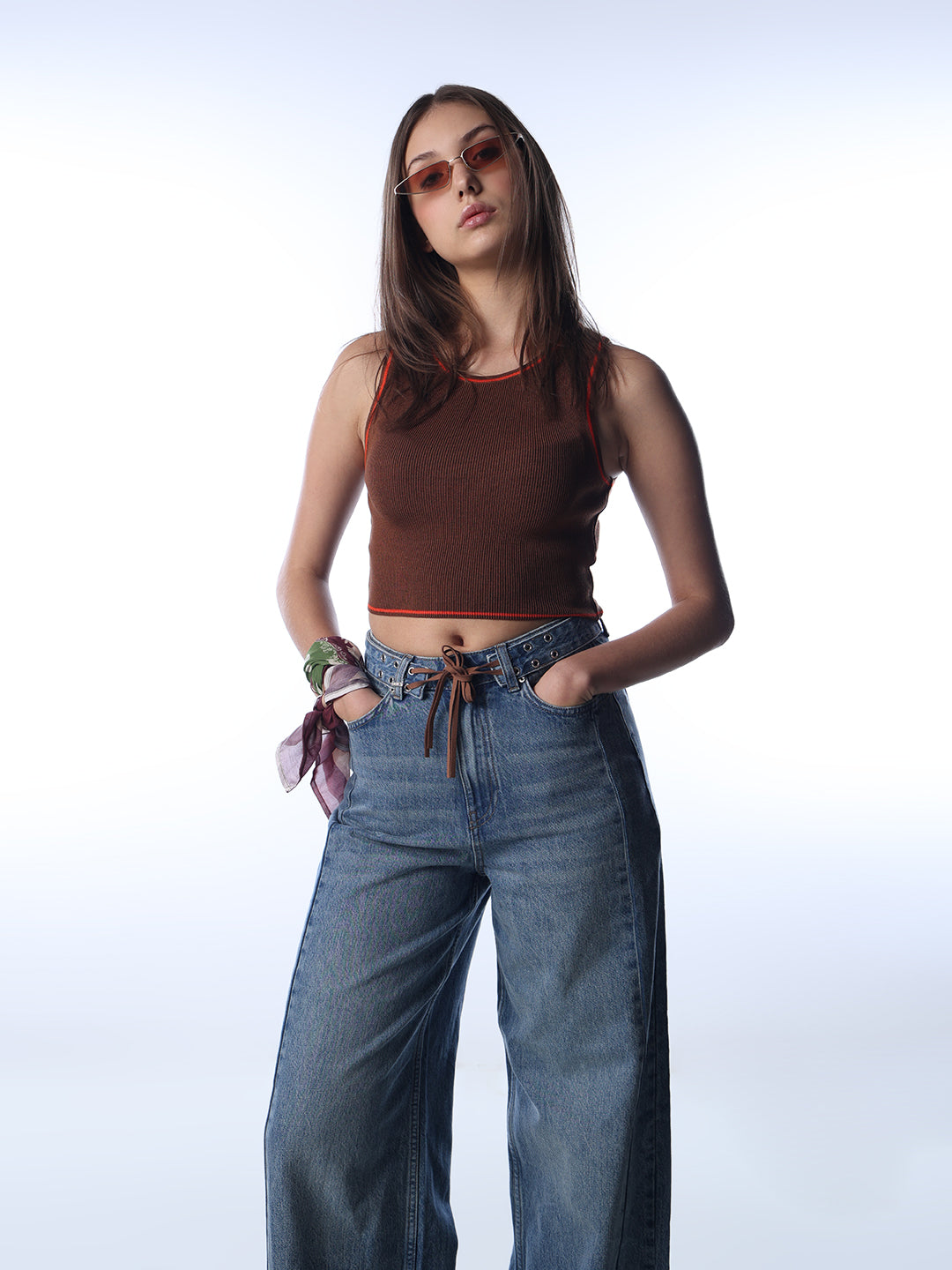 Ribbed Contrast Trim Top