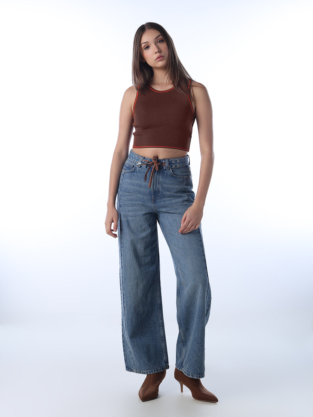 Ribbed Contrast Trim Top