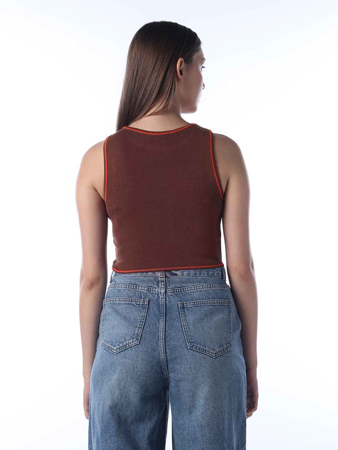 Ribbed Contrast Trim Top