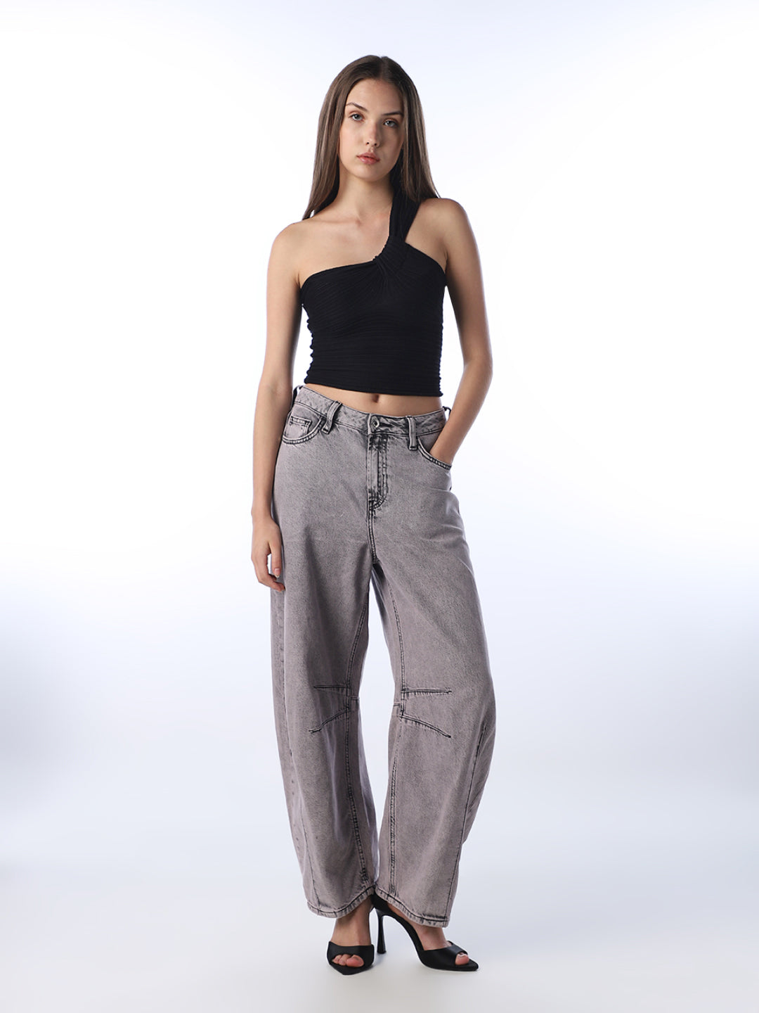 Black One Shoulder Crop Top