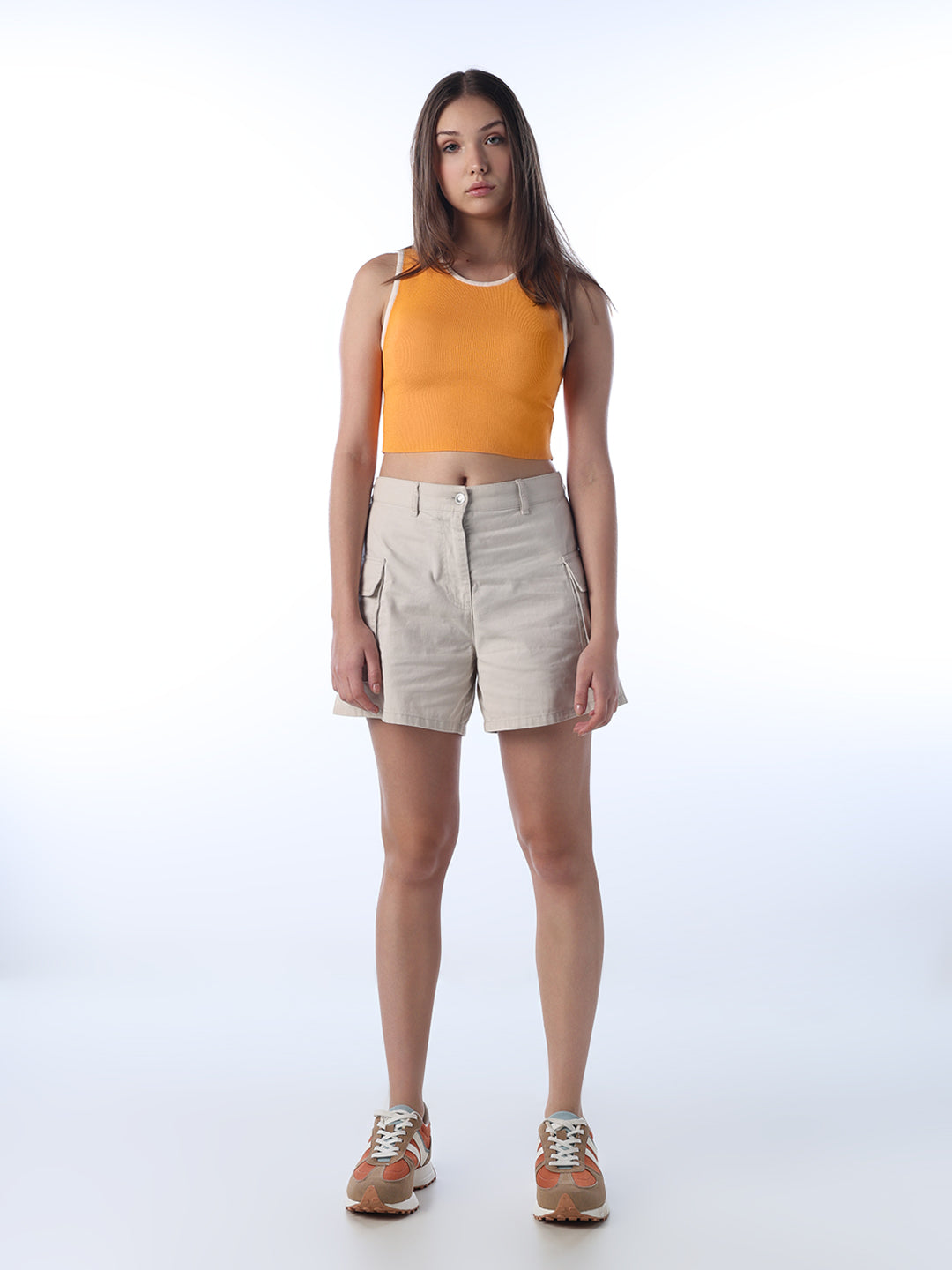 Ribbed Contrast Trim Top - Orange