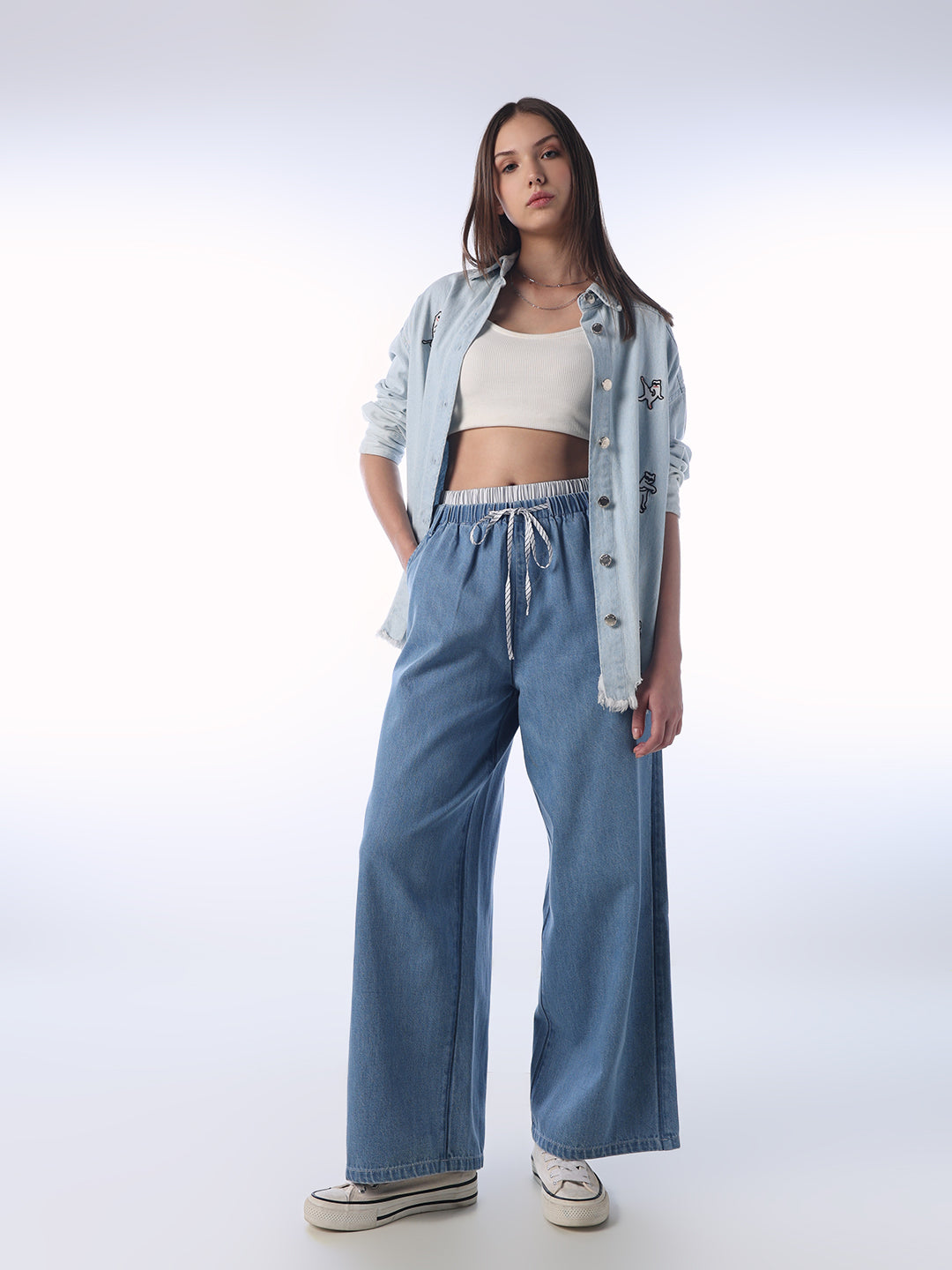 Elasticated Waist Wide-Leg Jeans