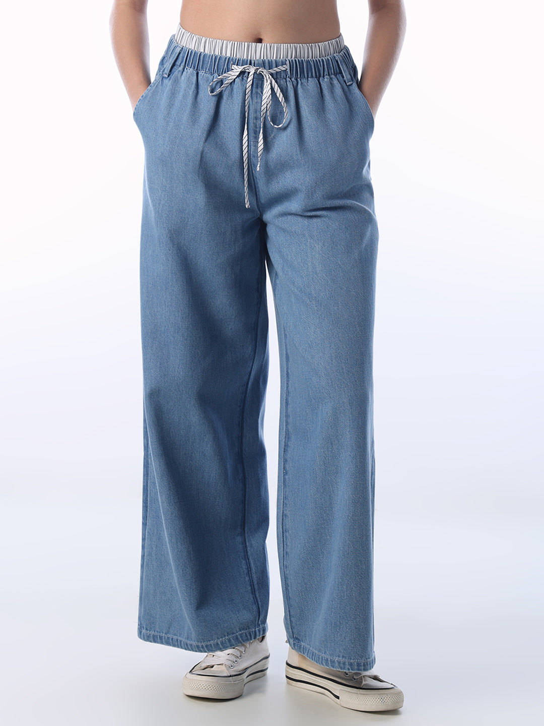 Elasticated Waist Wide-Leg Jeans