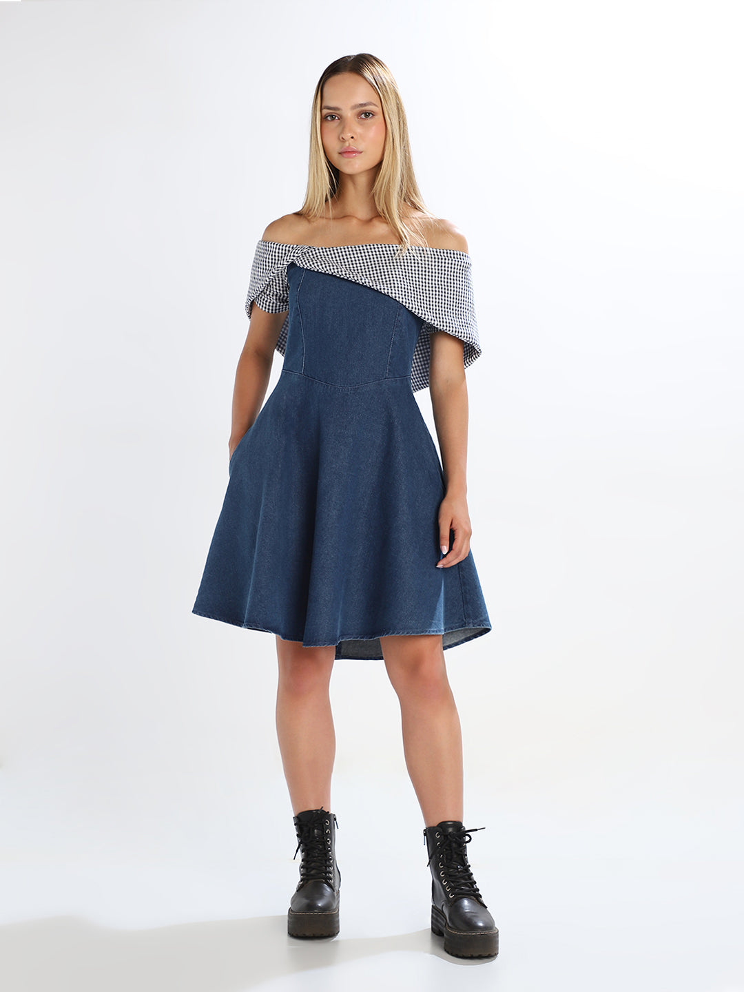 Off-Shoulder Denim Dress