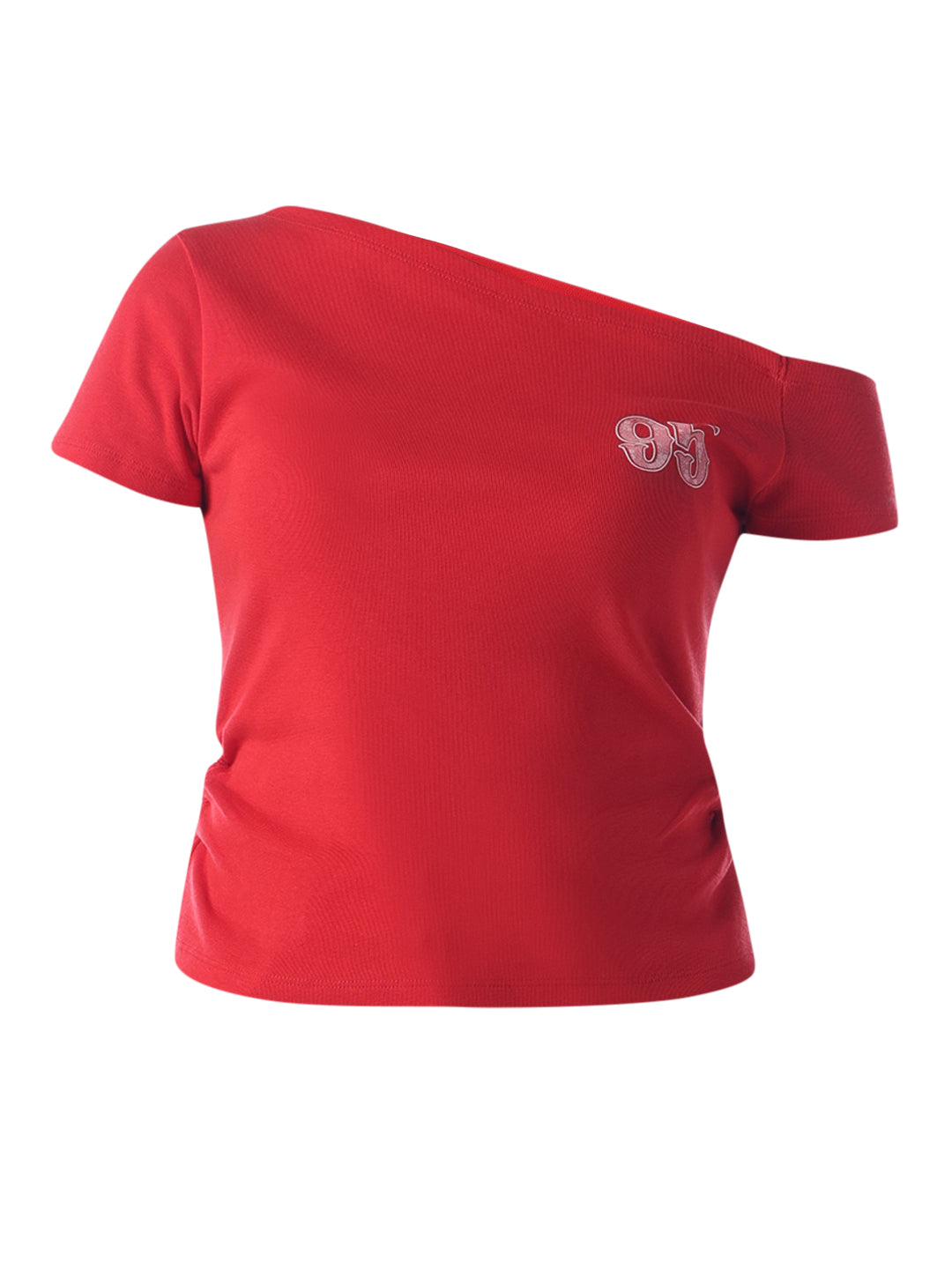 Off-Shoulder Printed T-Shirt - Red