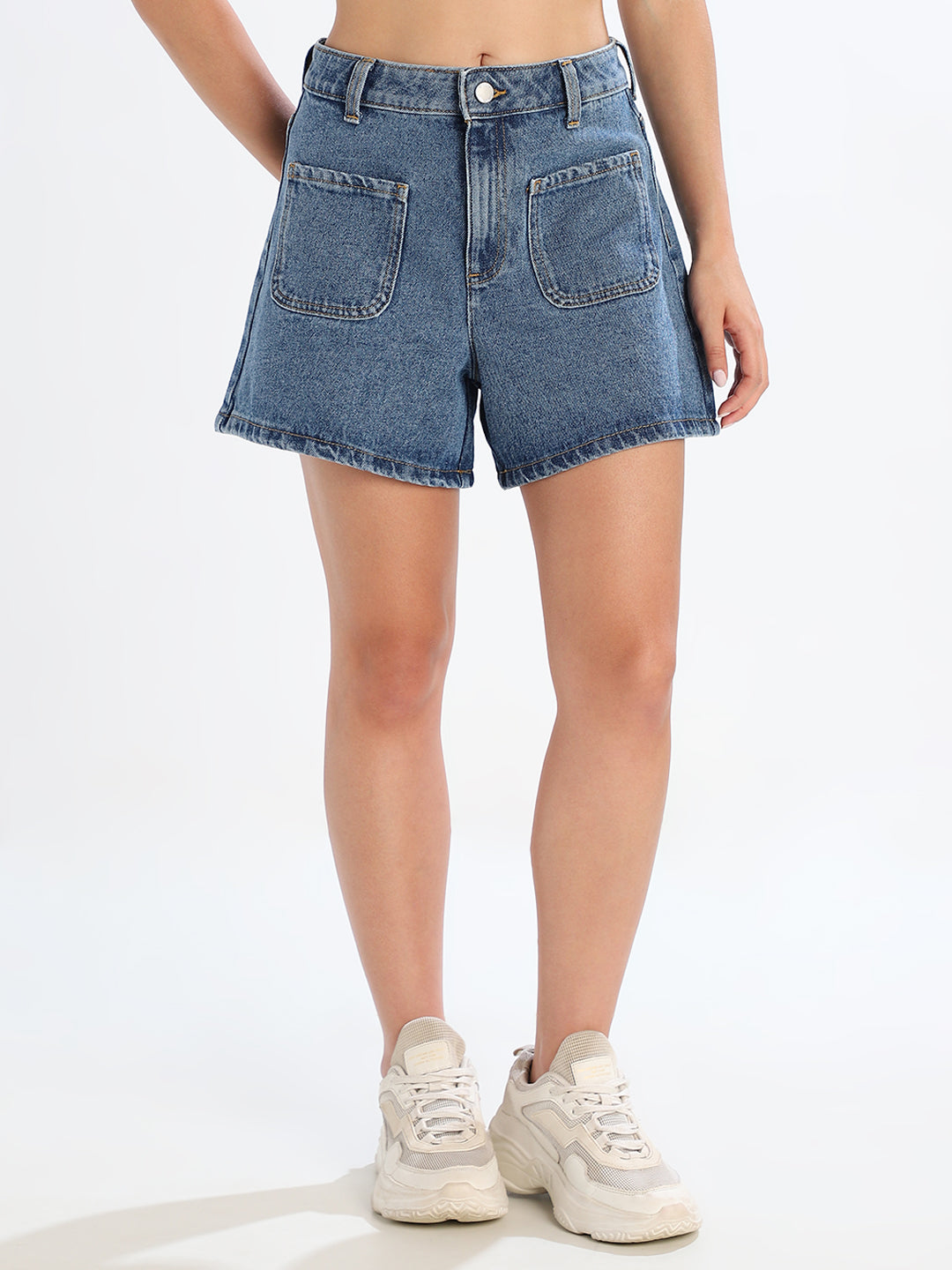 Blue Cotton Denim Shorts