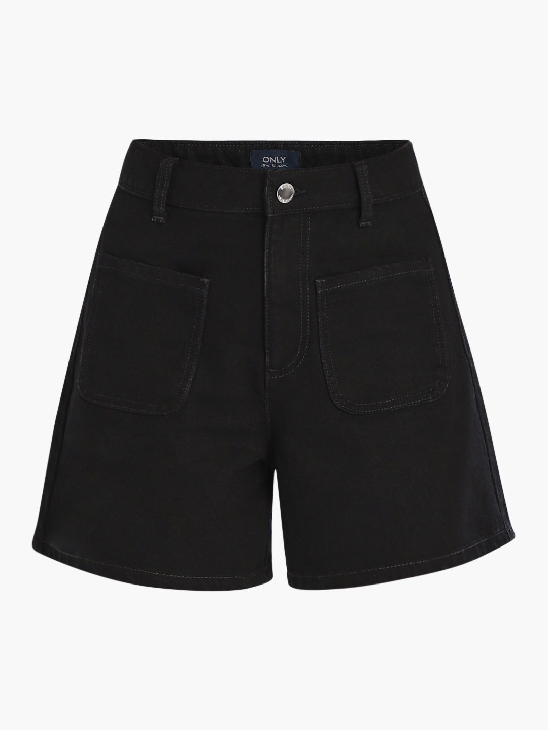 Black Cotton Denim Shorts