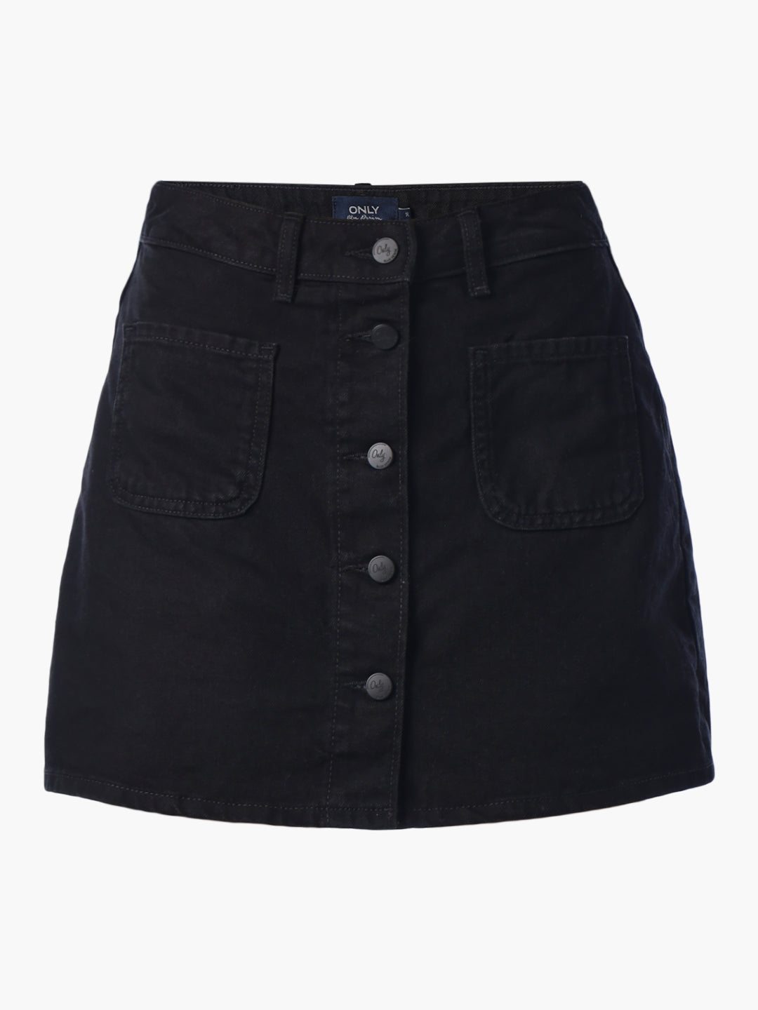 Black Buttoned Denim Skort