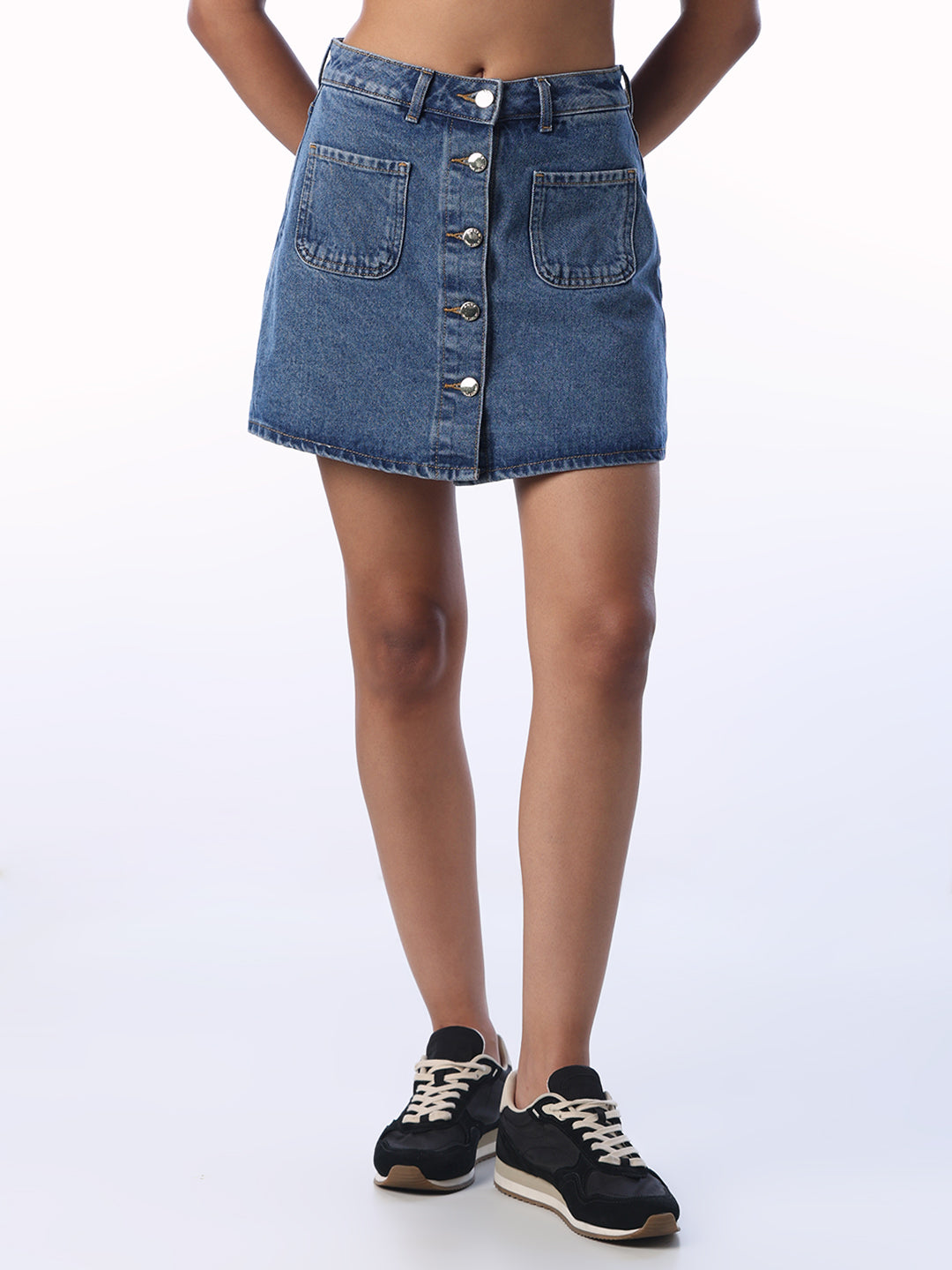 Blue Buttoned Denim Skort