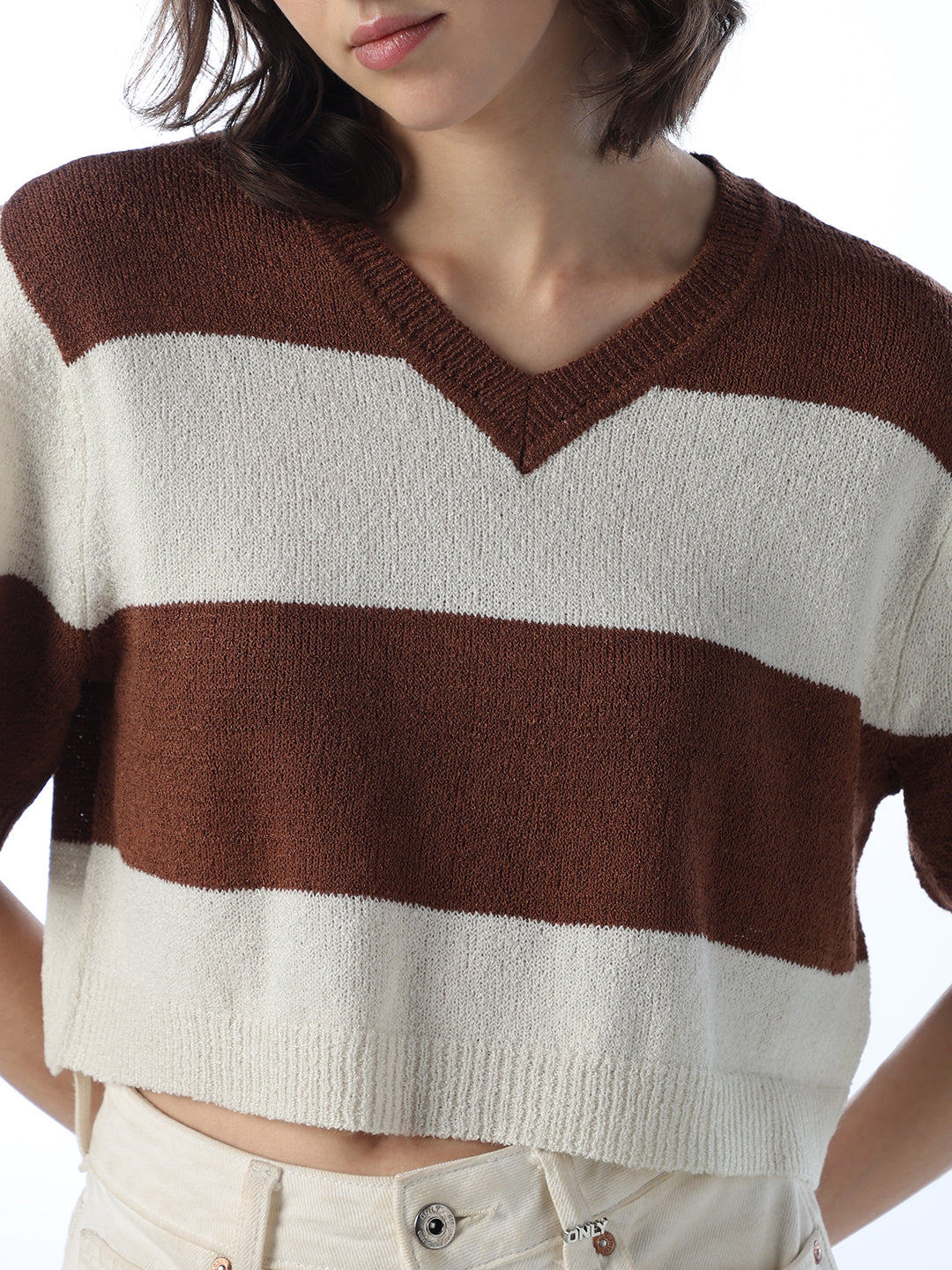 Colourblocked Cropped Knit T-shirt