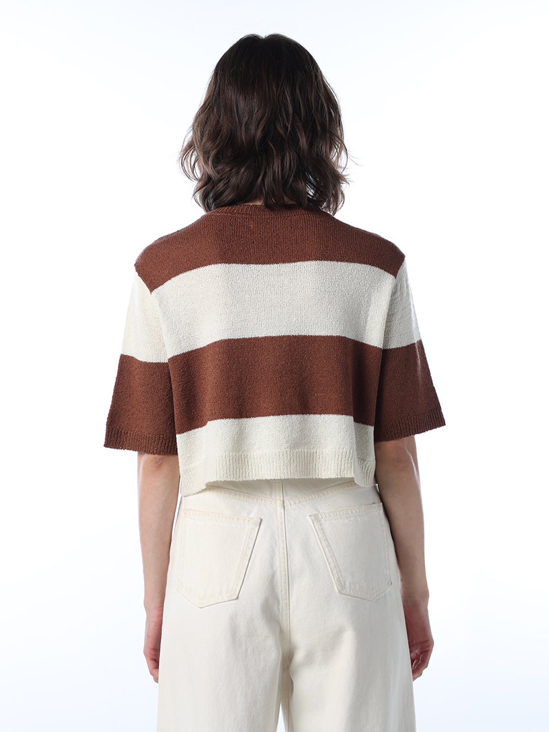 Colourblocked Cropped Knit T-shirt