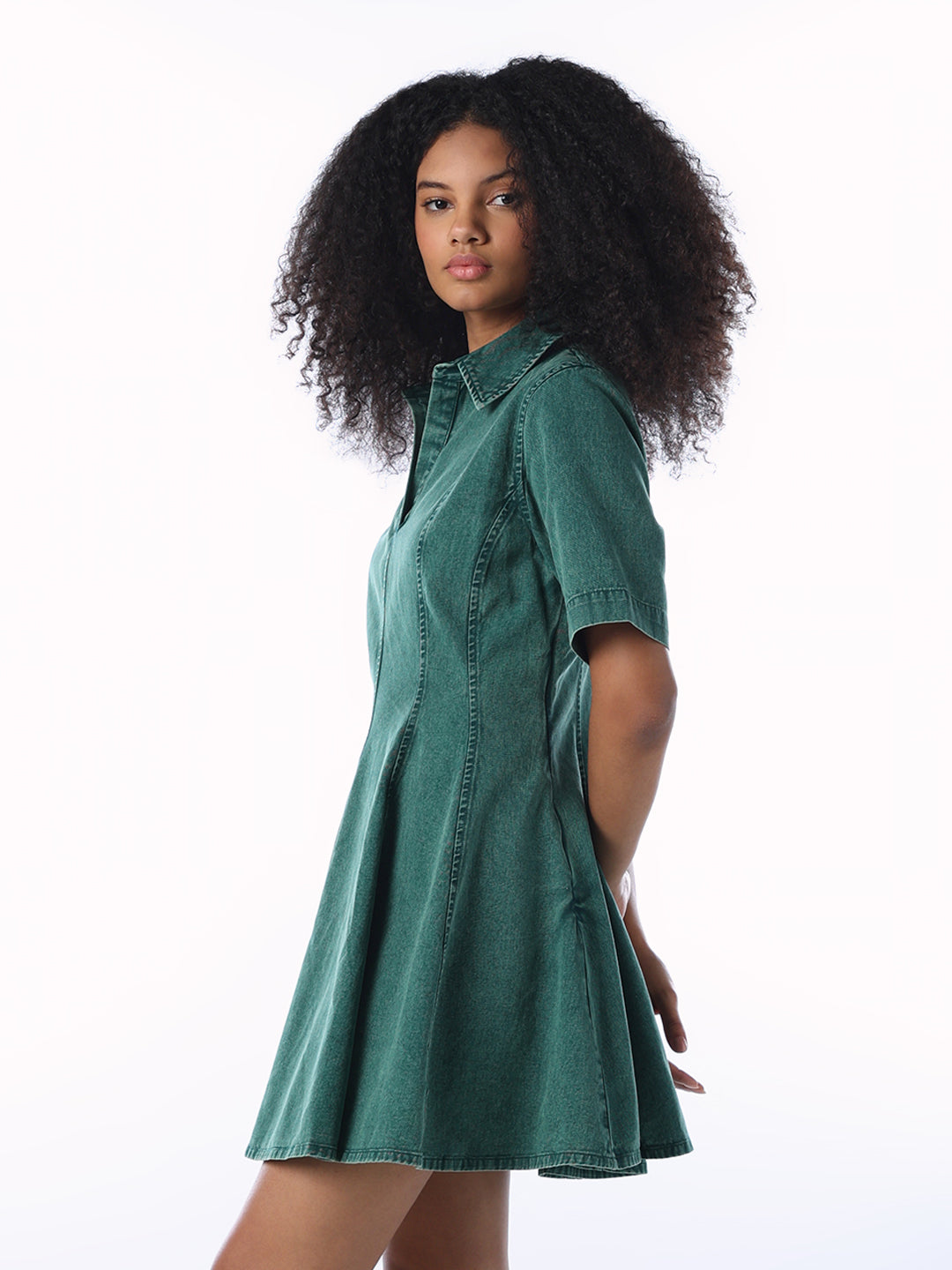 Dark Green Cotton Denim Dress