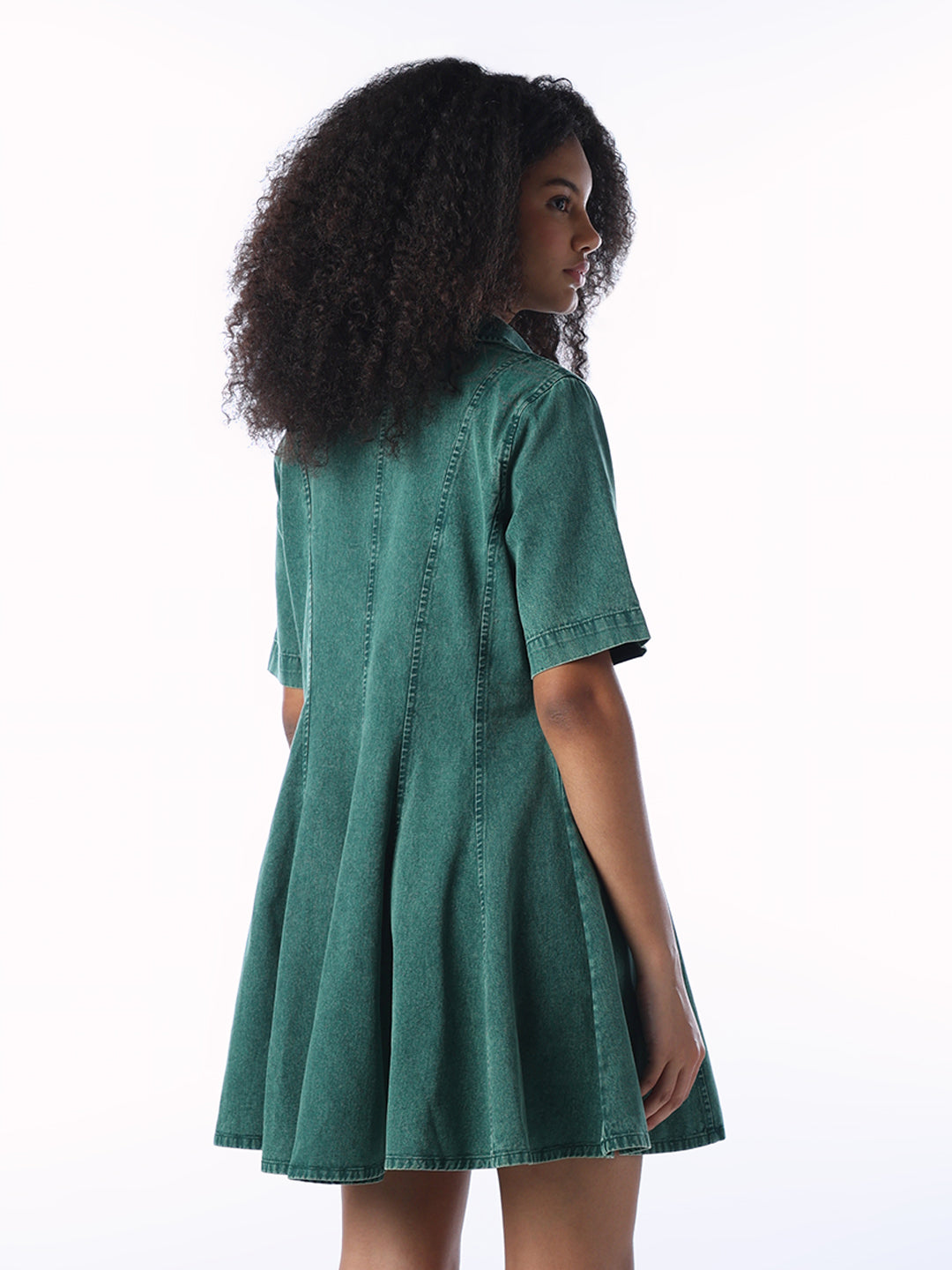 Dark Green Cotton Denim Dress