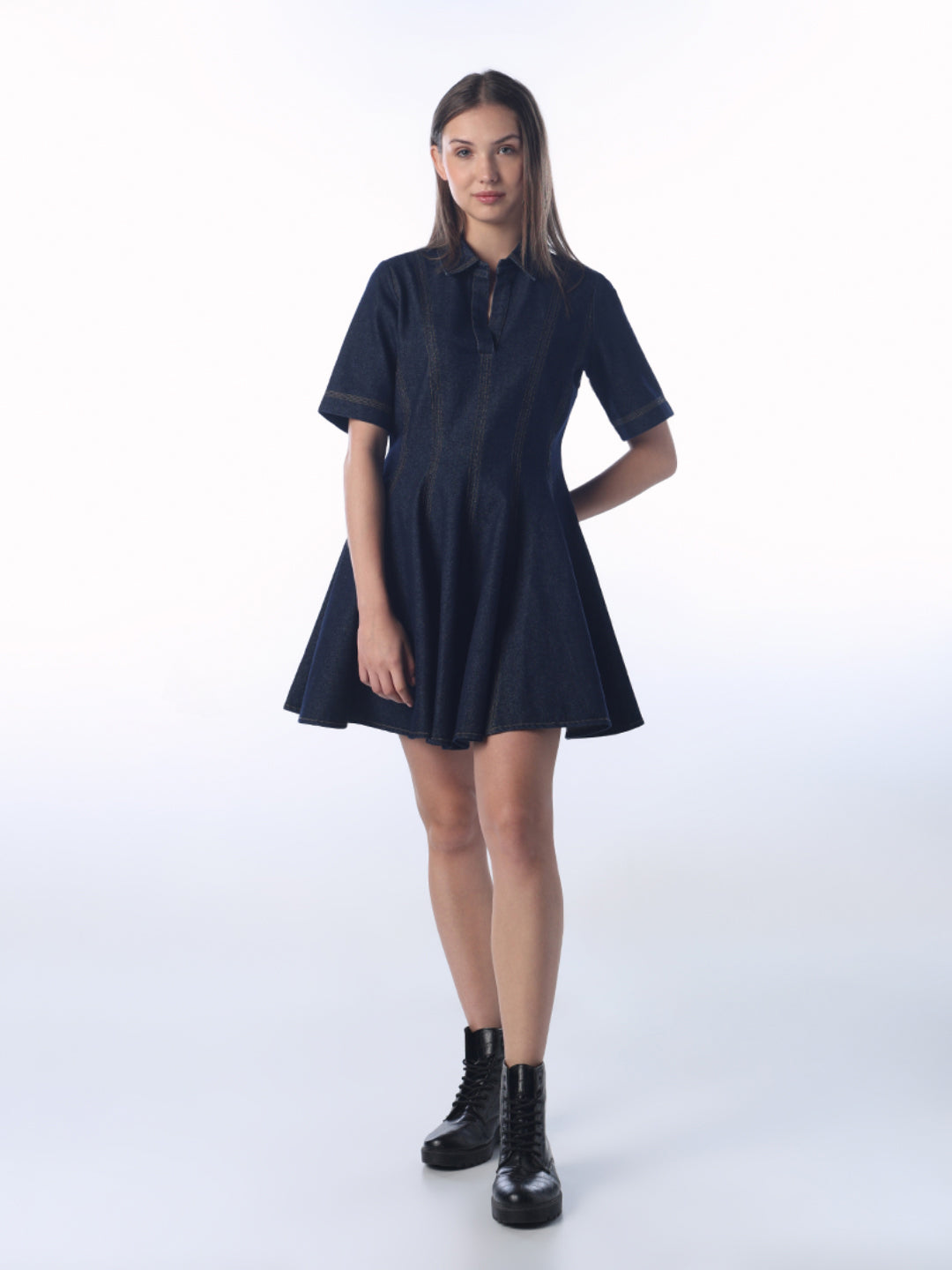 Flared Cotton Denim Dress