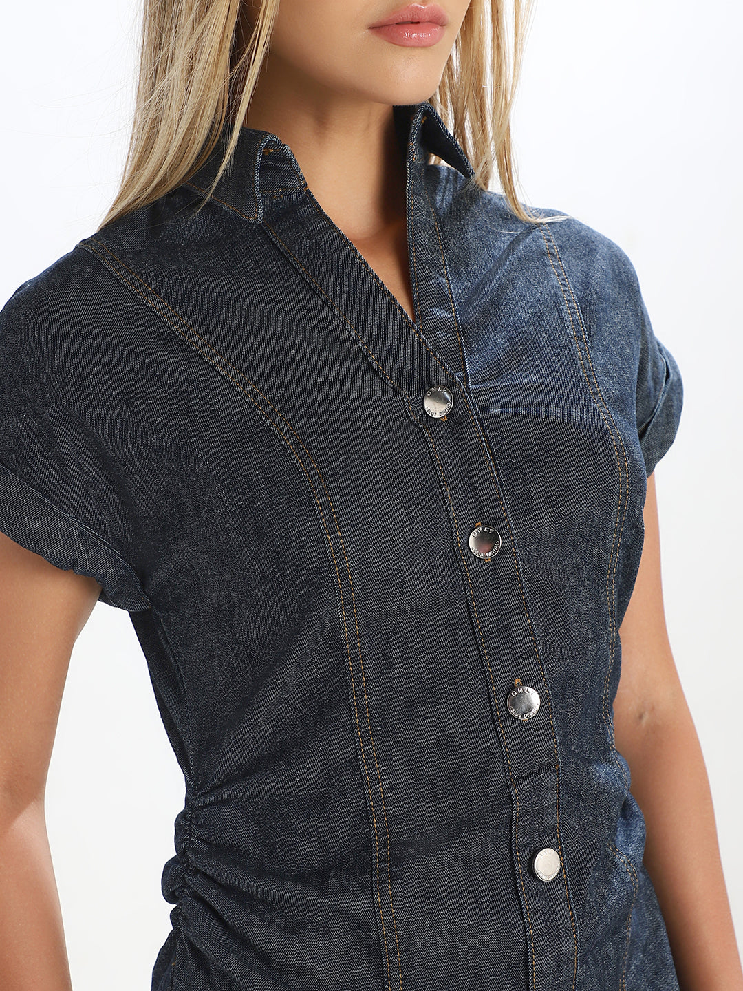 Dark Blue Button-Down Denim Dress
