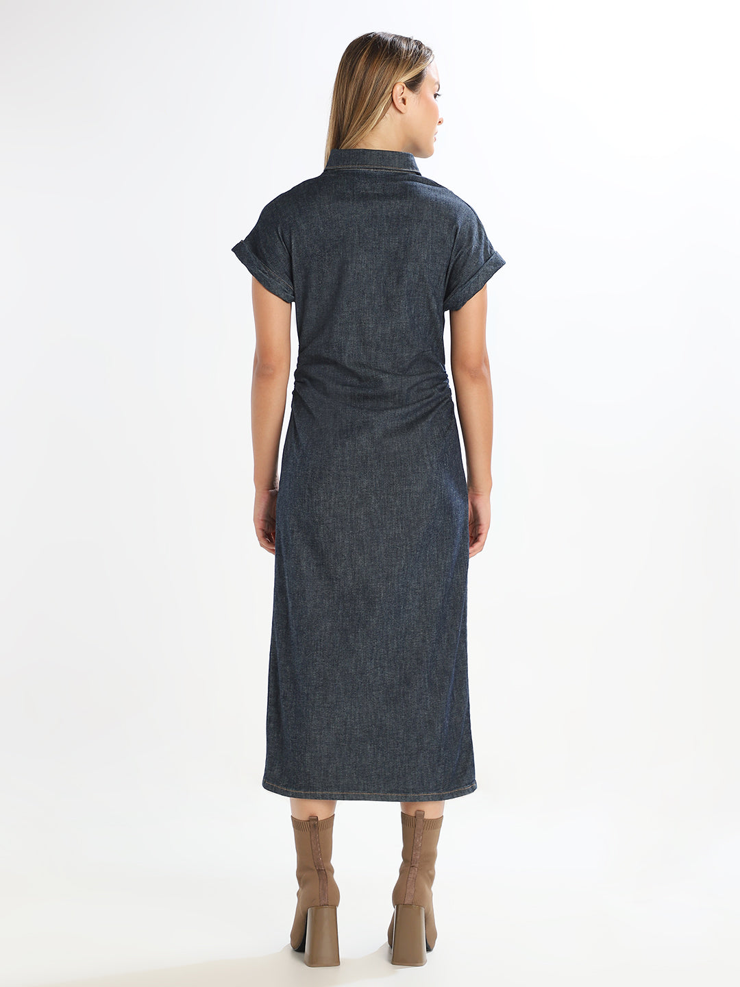 Dark Blue Button-Down Denim Dress