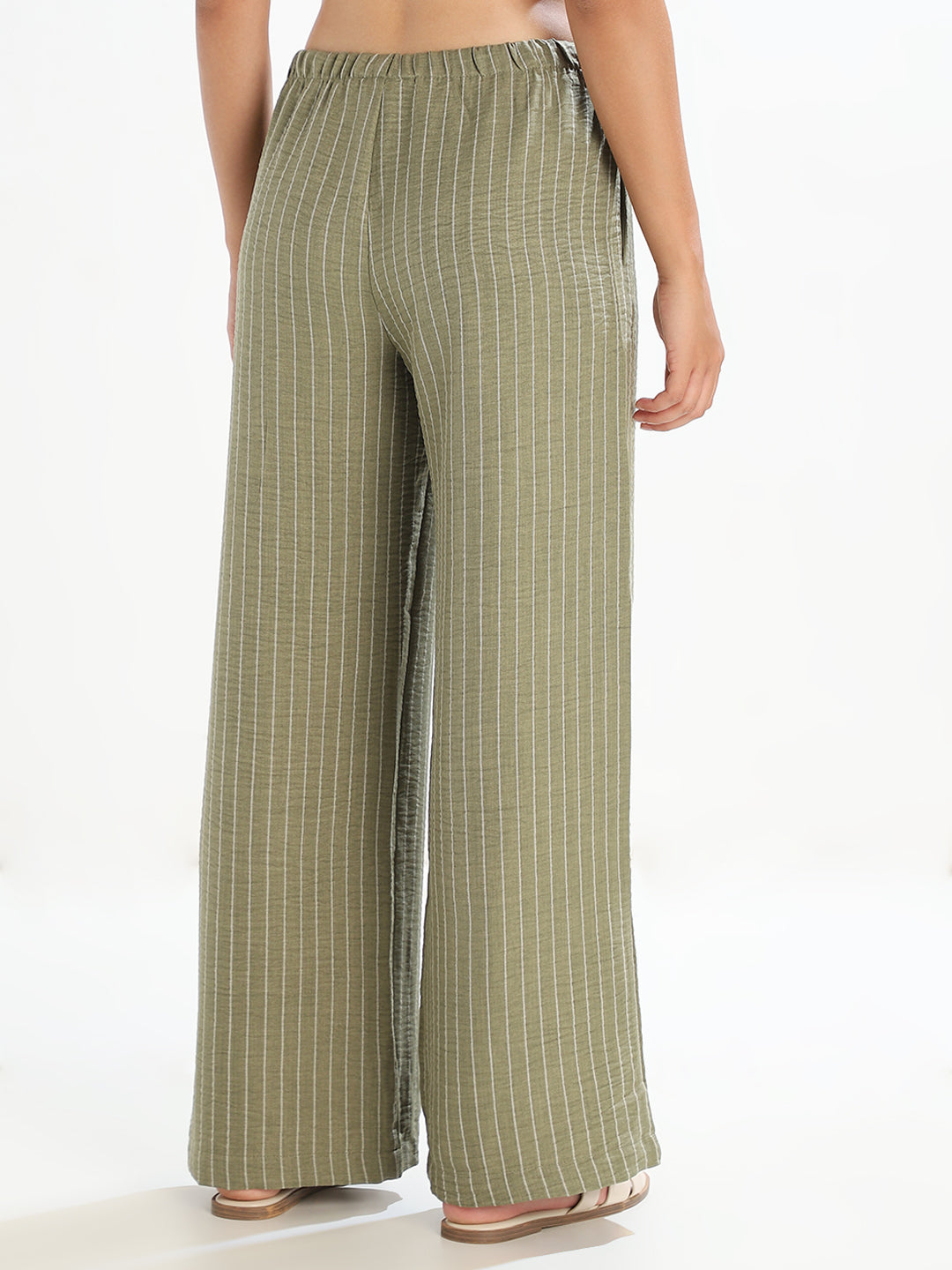 Green Striped Wide Leg Pants