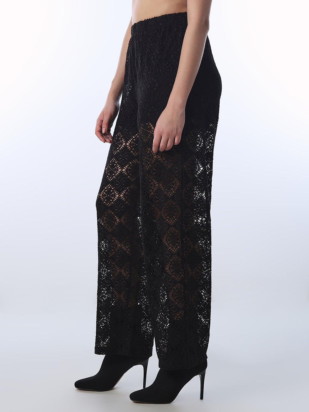 Black Lace Straight Fit Pants