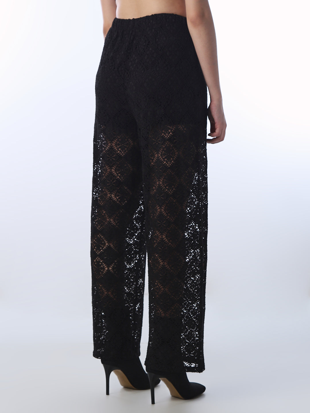 Black Lace Straight Fit Pants