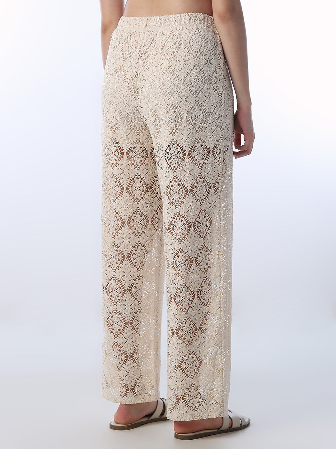 Beige Lace Straight Fit Pants