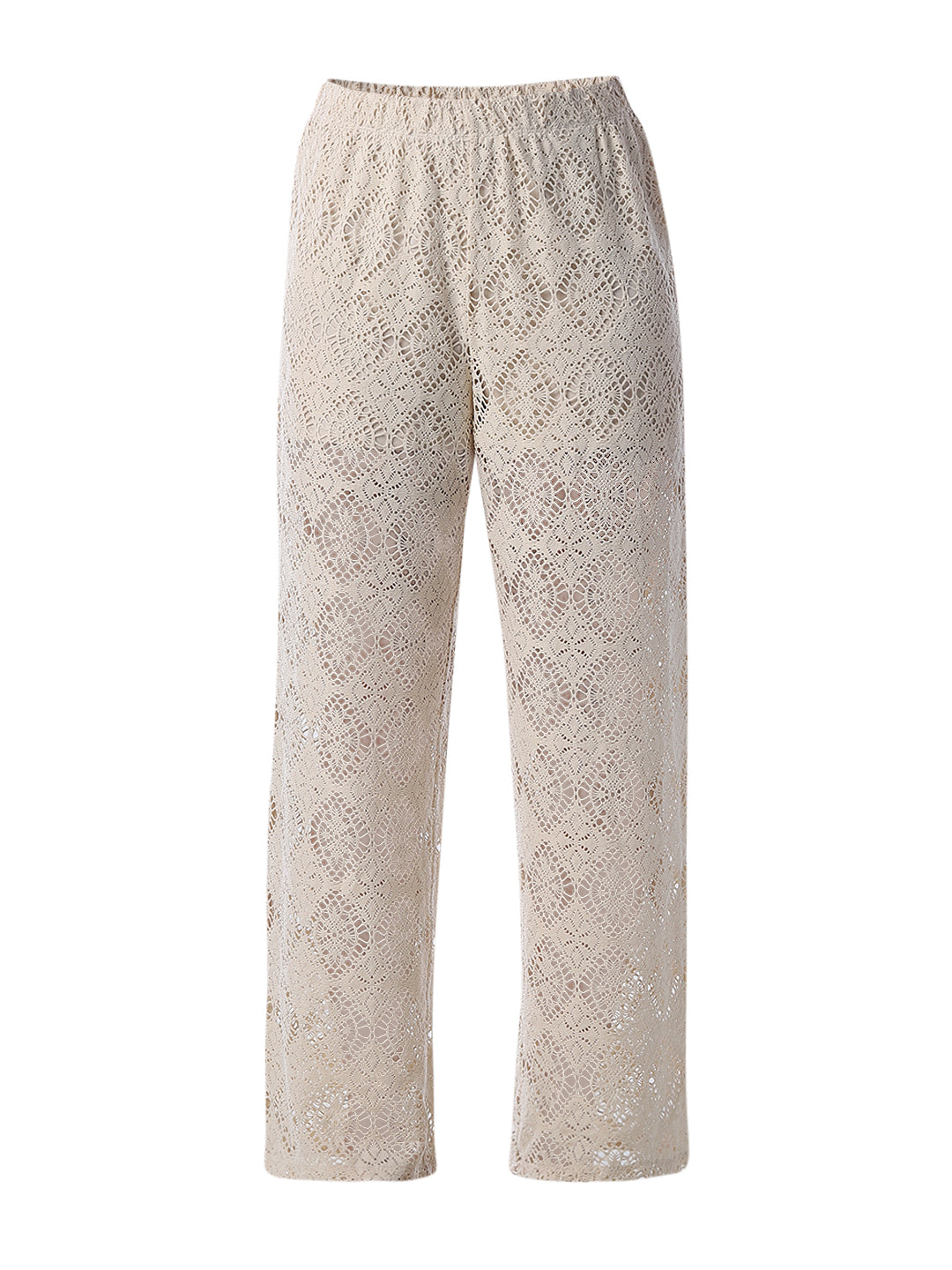Beige Lace Straight Fit Pants