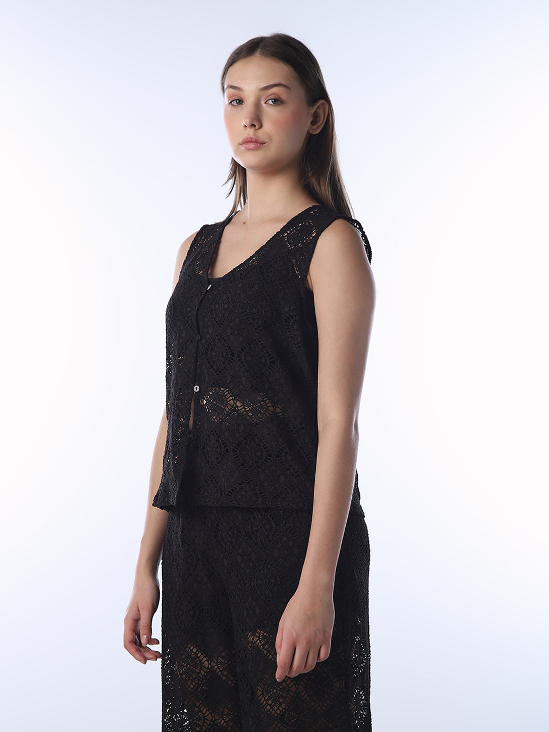 Black V-Neck Lace Top