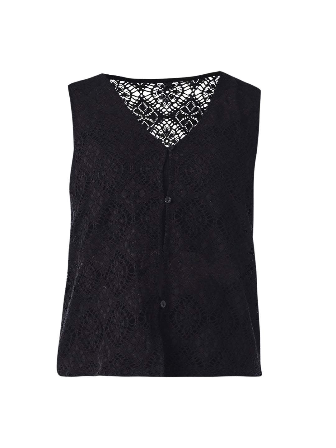 Black V-Neck Lace Top