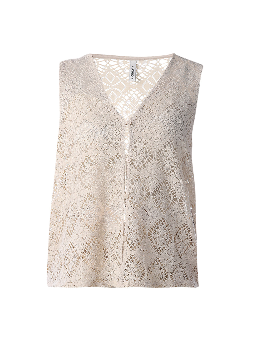 Beige V-Neck Lace Top