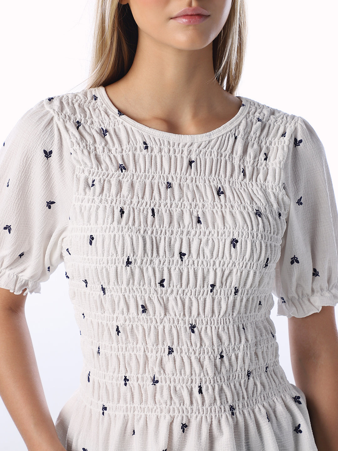White Printed Smock Top