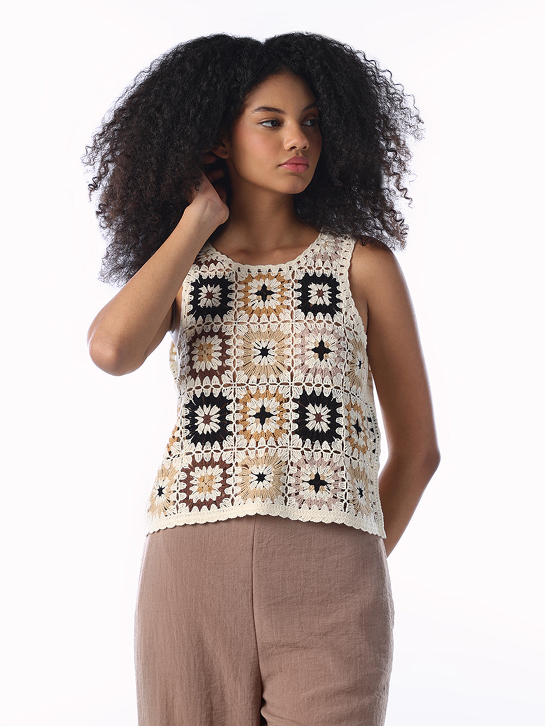 Beige Crochet Tank Top
