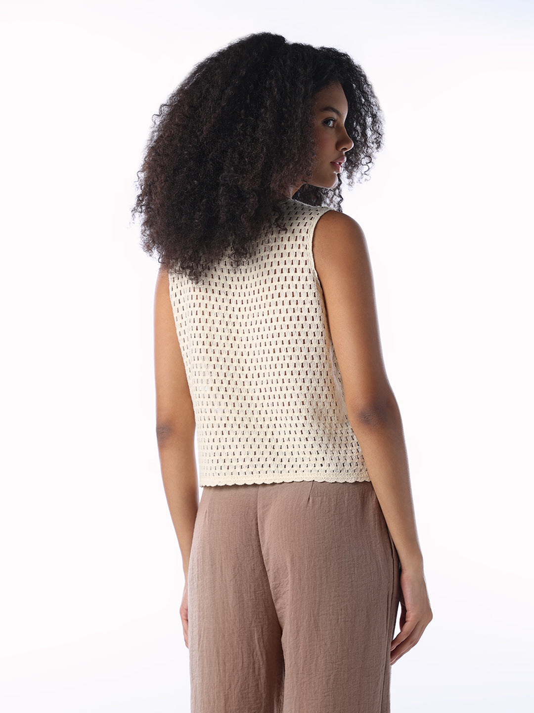 Beige Crochet Tank Top