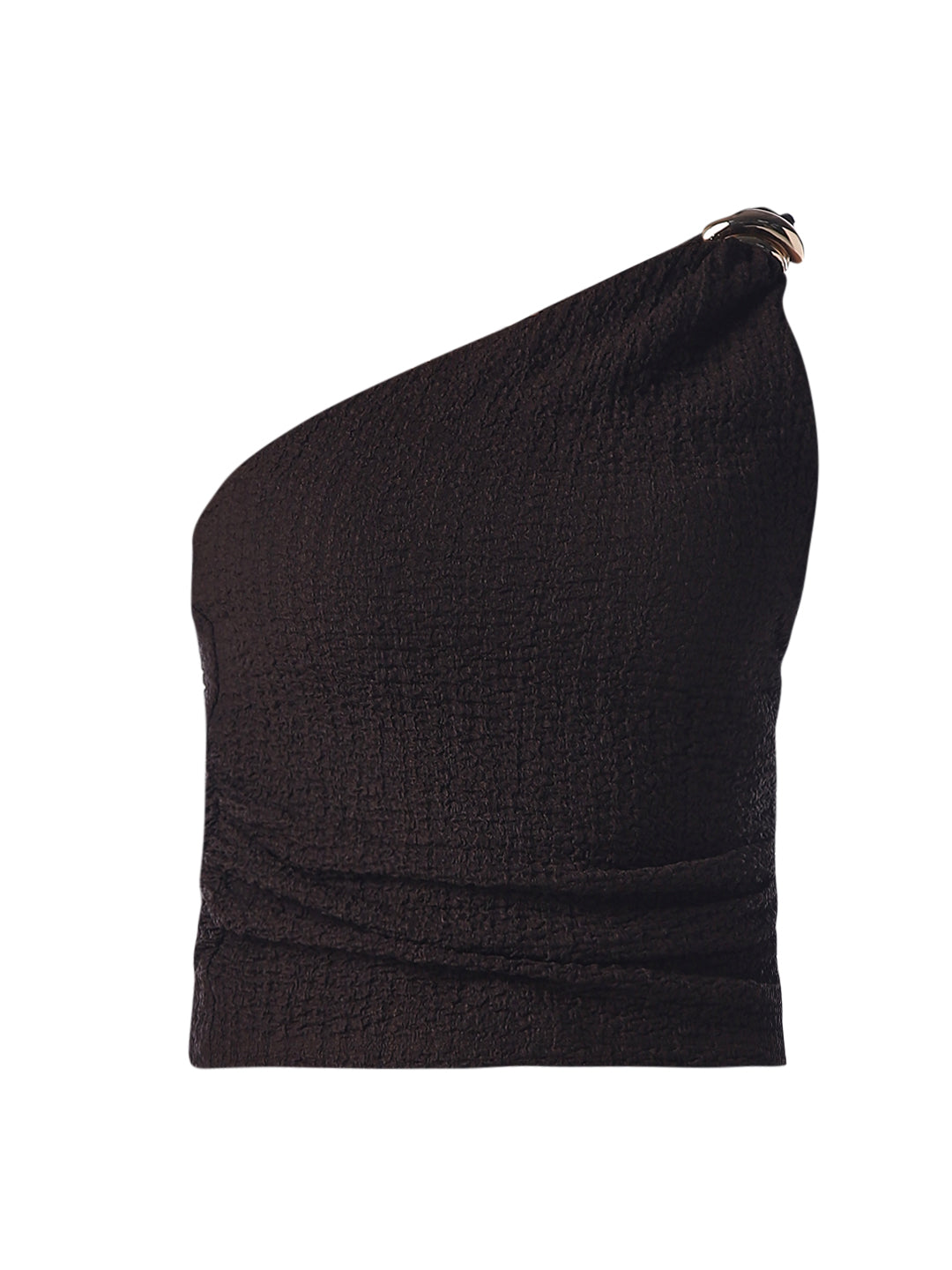 Brown Crinkle Weave One Shoulder Top