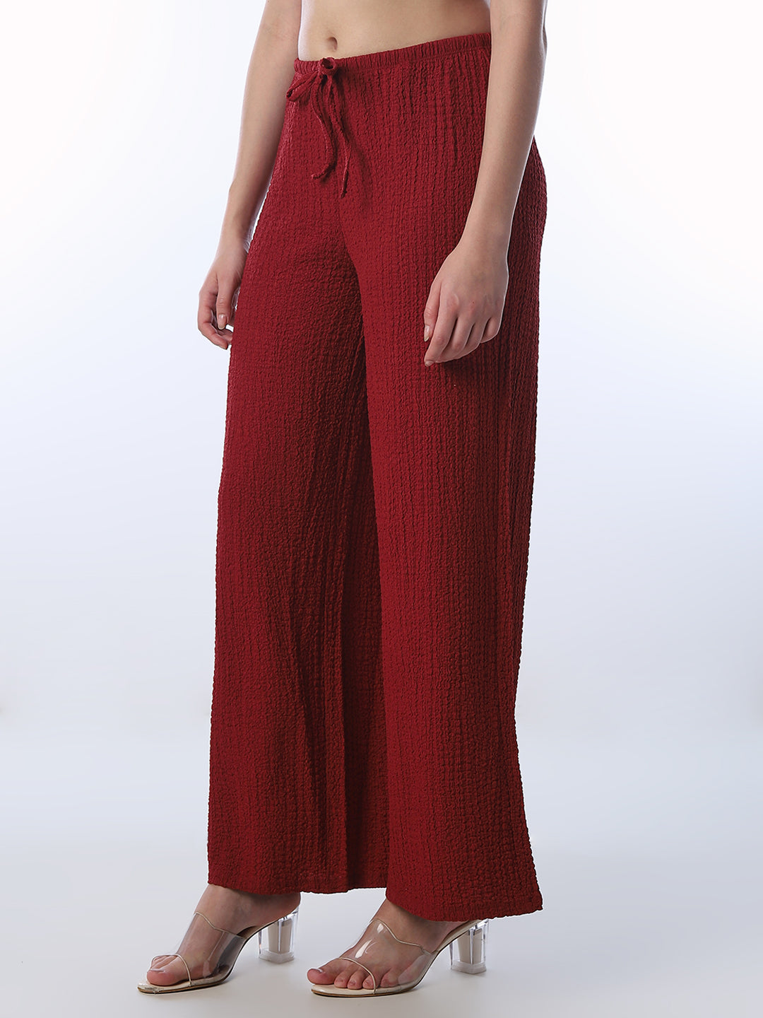 Maroon Crinkle Weave Wide Leg Pants